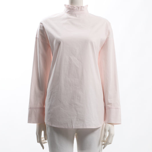 フリルネックコットンブラウス