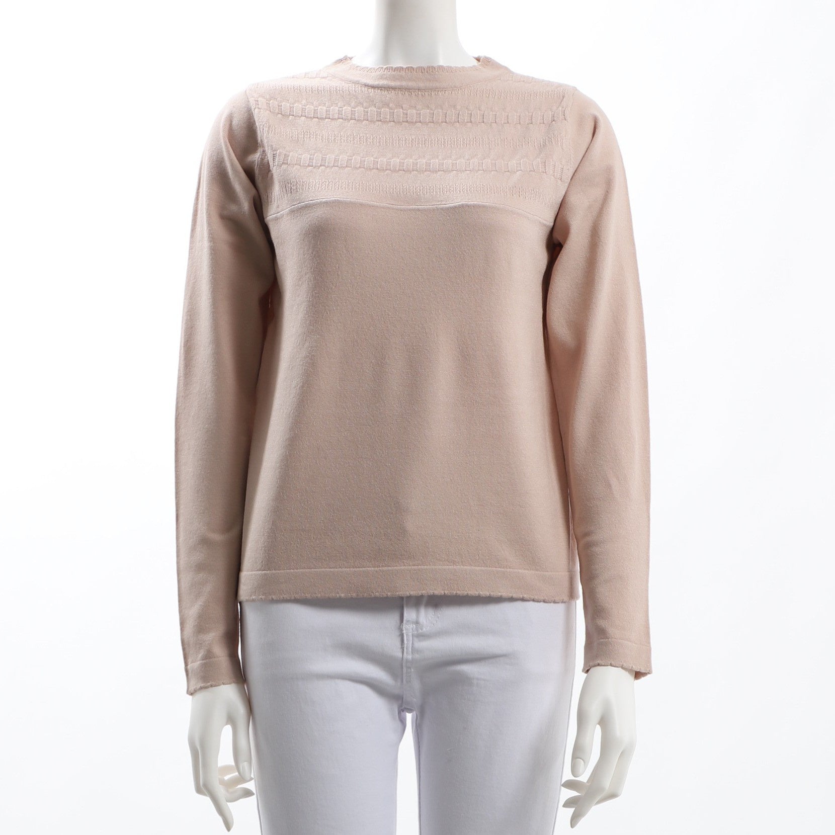 スカラップデザインクルーネックニット