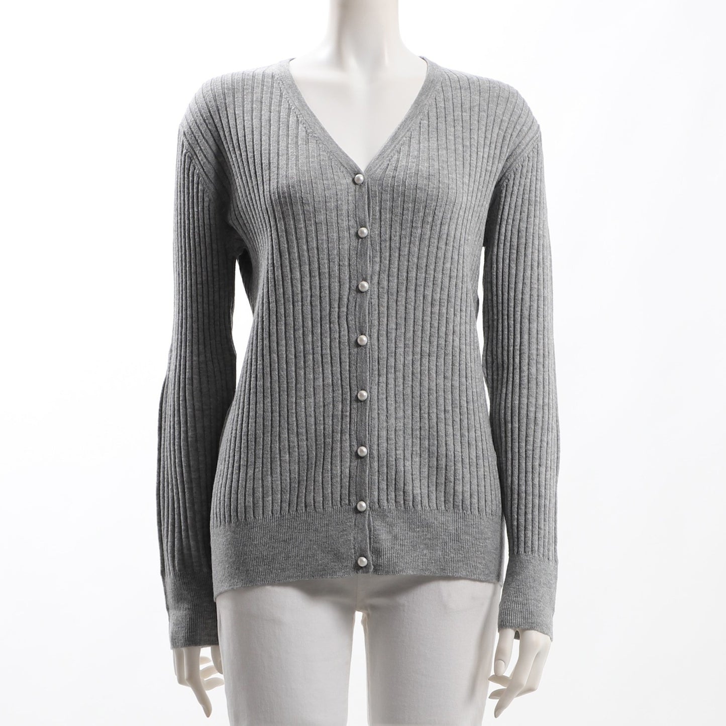 パールボタンリブニットカーディガン