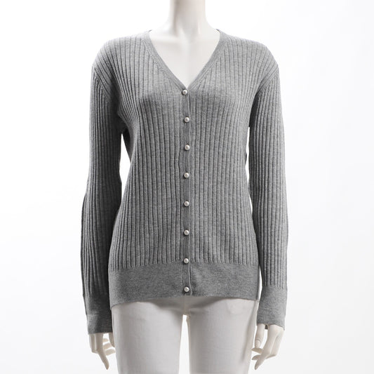 パールボタンリブニットカーディガン