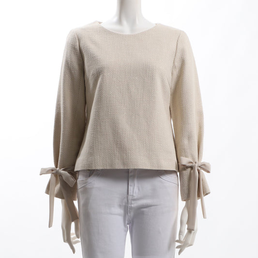 リボンデザインラメ入りツイードブラウス