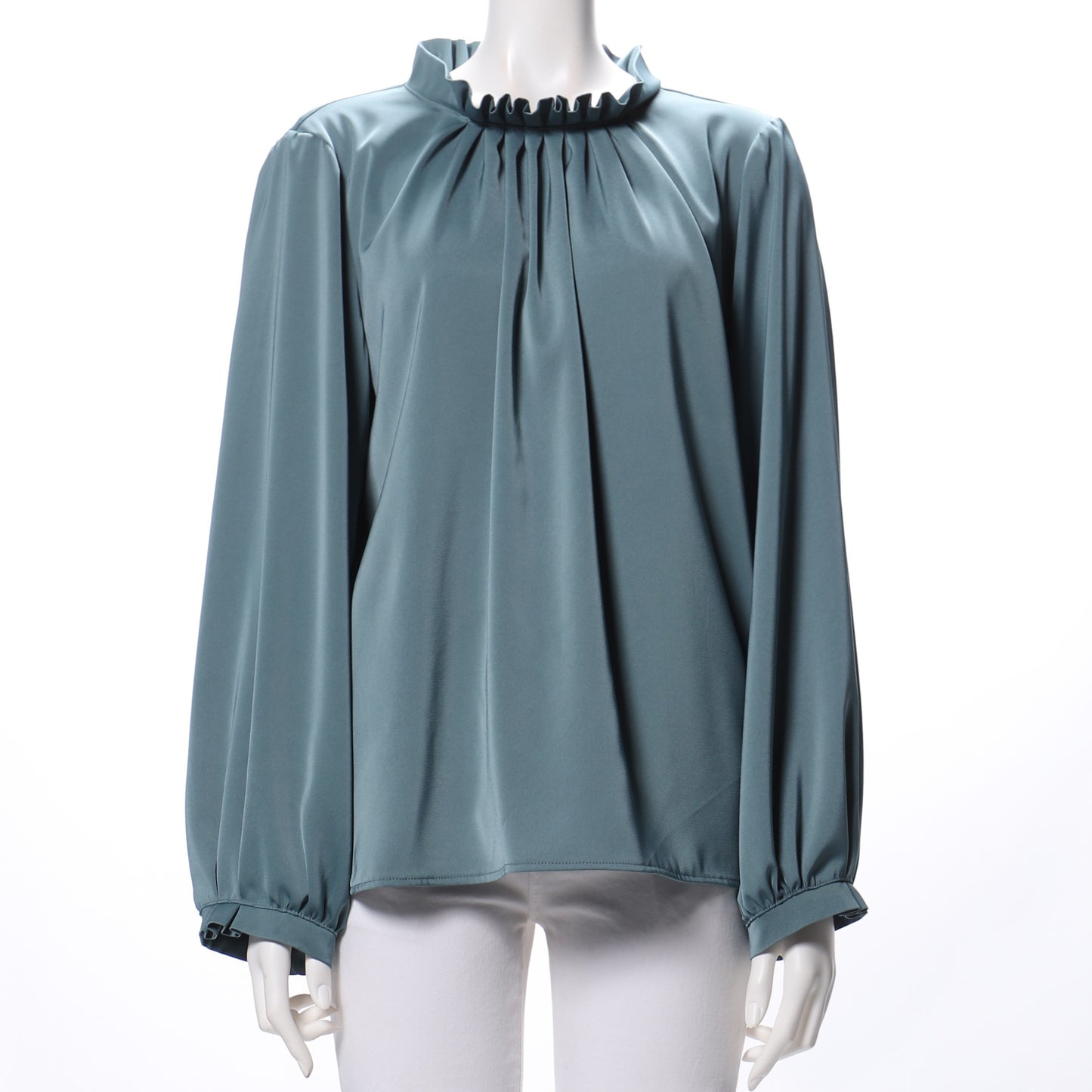 ギャザーフリルネックブラウス