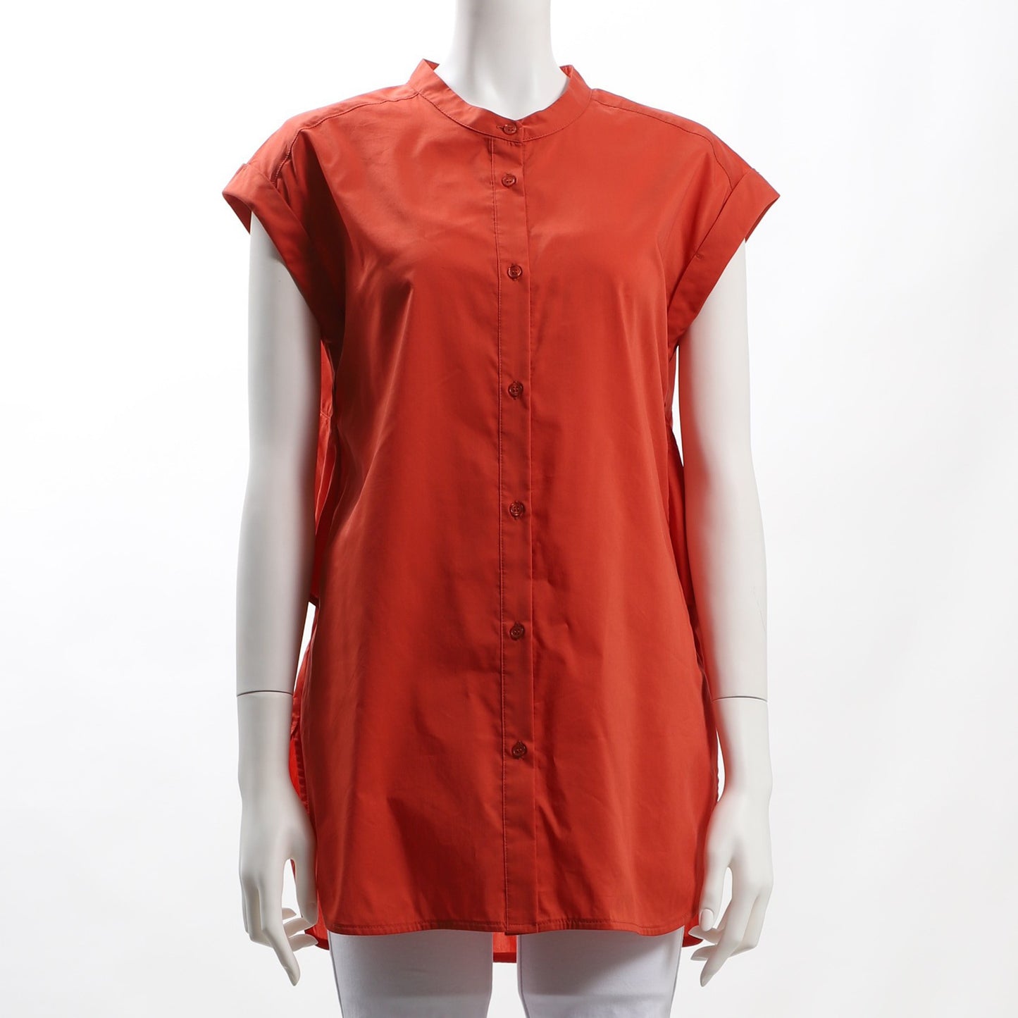 バックフリルデザインバンドカラーブラウス