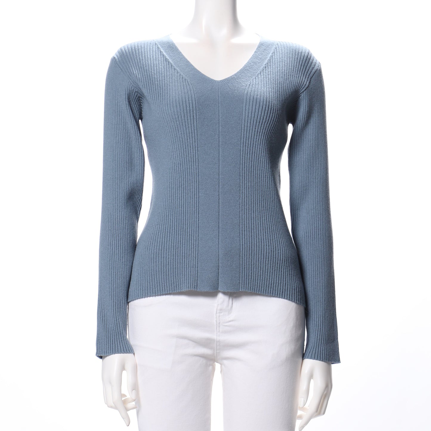 抗菌加工変則リブVネックニット