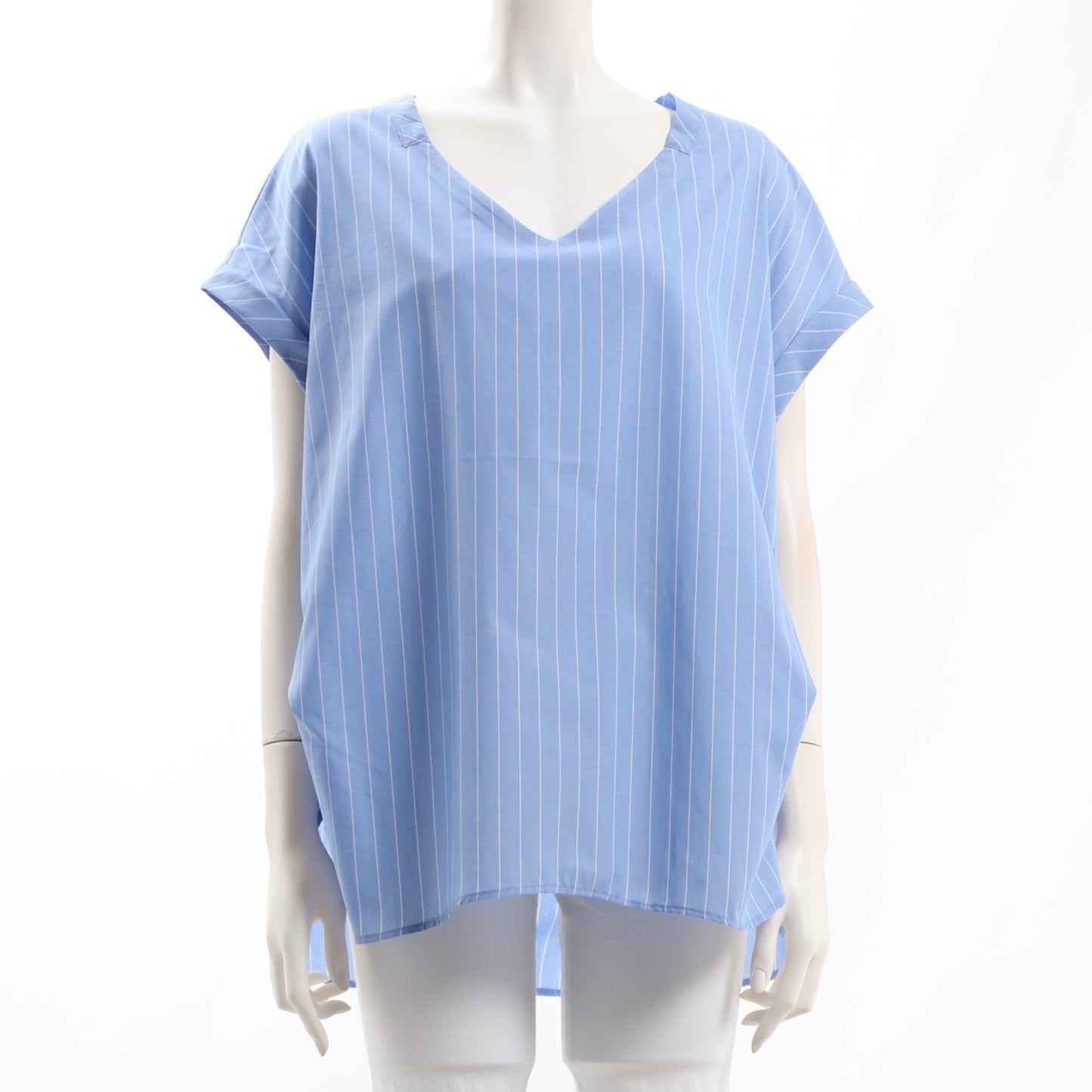 ストライプ柄Vネックシャツブラウス