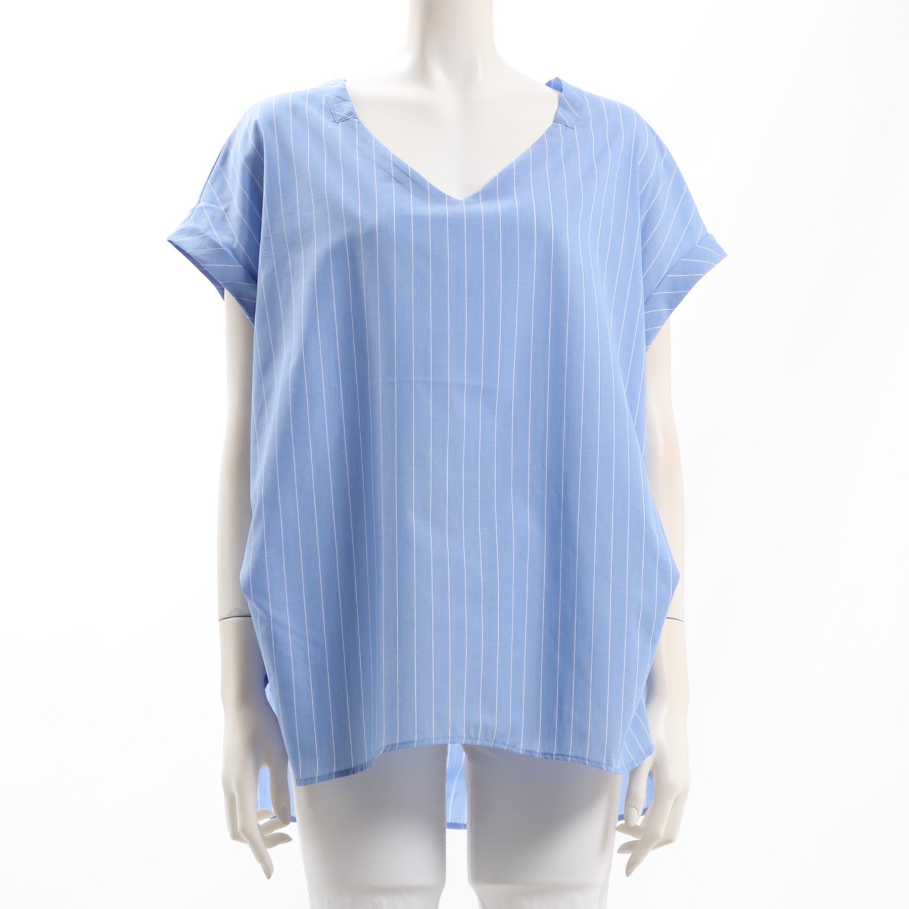 ストライプ柄Vネックシャツブラウス