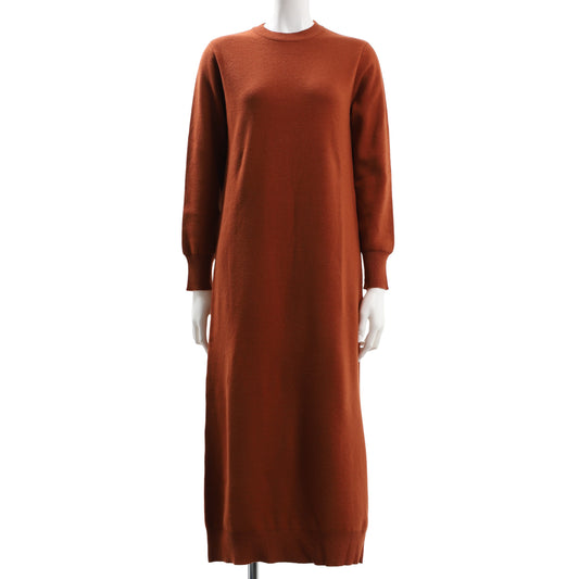 クルーネックシンプルニットワンピース