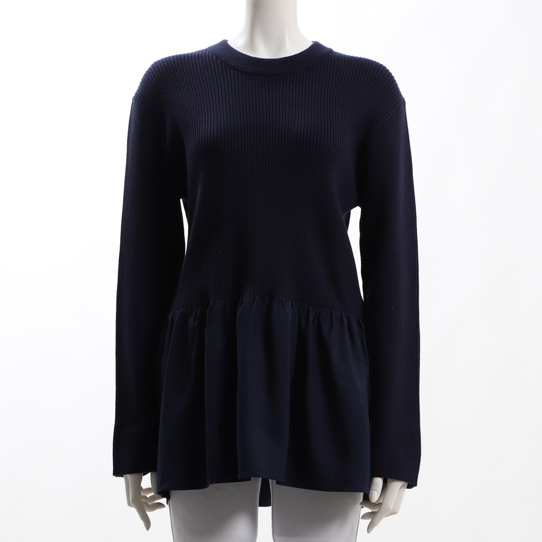 異素材ペプラムリブニット