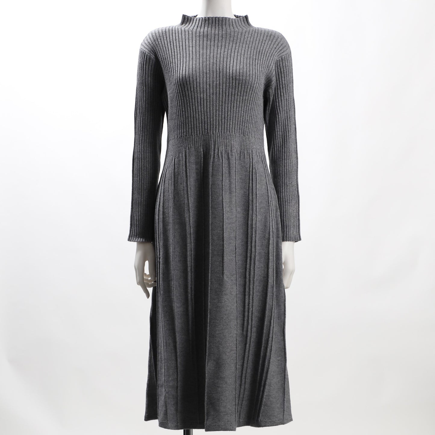 ボトルネックリブニットワンピース