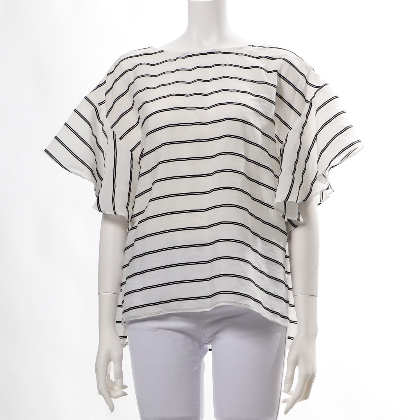 NRドビーボーダーフレアスリーブブラウス