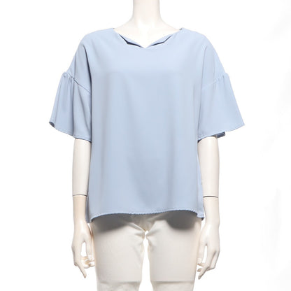 オープンフロントネックフレアスリーブブラウス