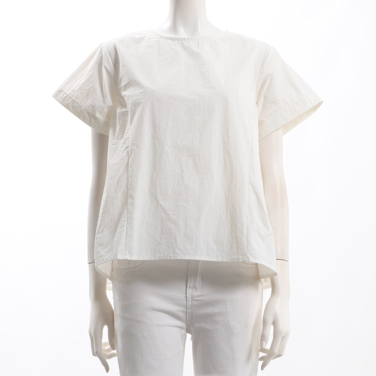 サイド切り替えデザインクルーネックブラウス