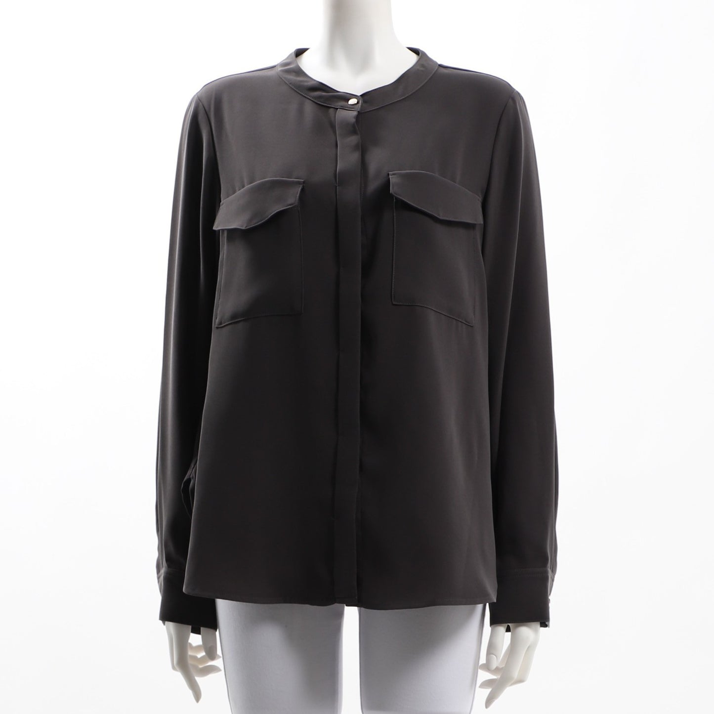 ダブルバックサテンバンドカラーブラウス