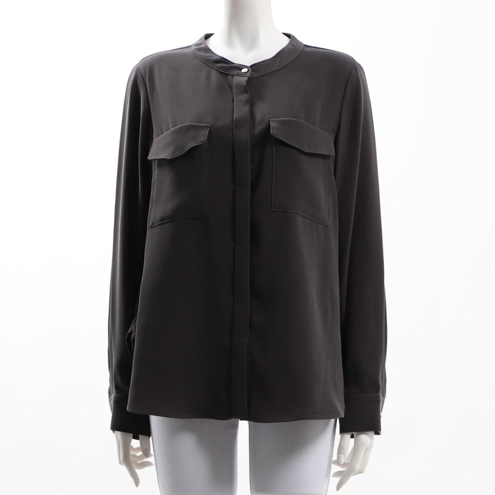 ダブルバックサテンバンドカラーブラウス