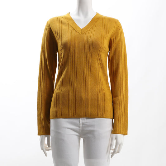 Vネックリブニット