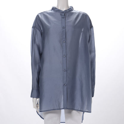 シアー素材前開きバンドカラーブラウス