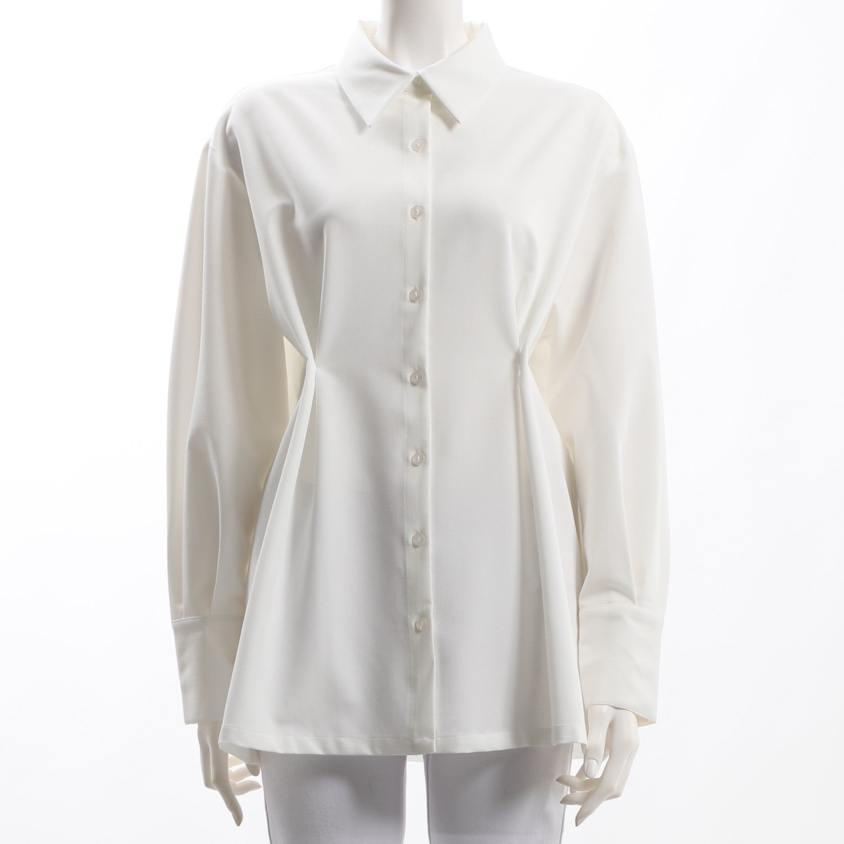 ボタンデザインペプラムシャツブラウス