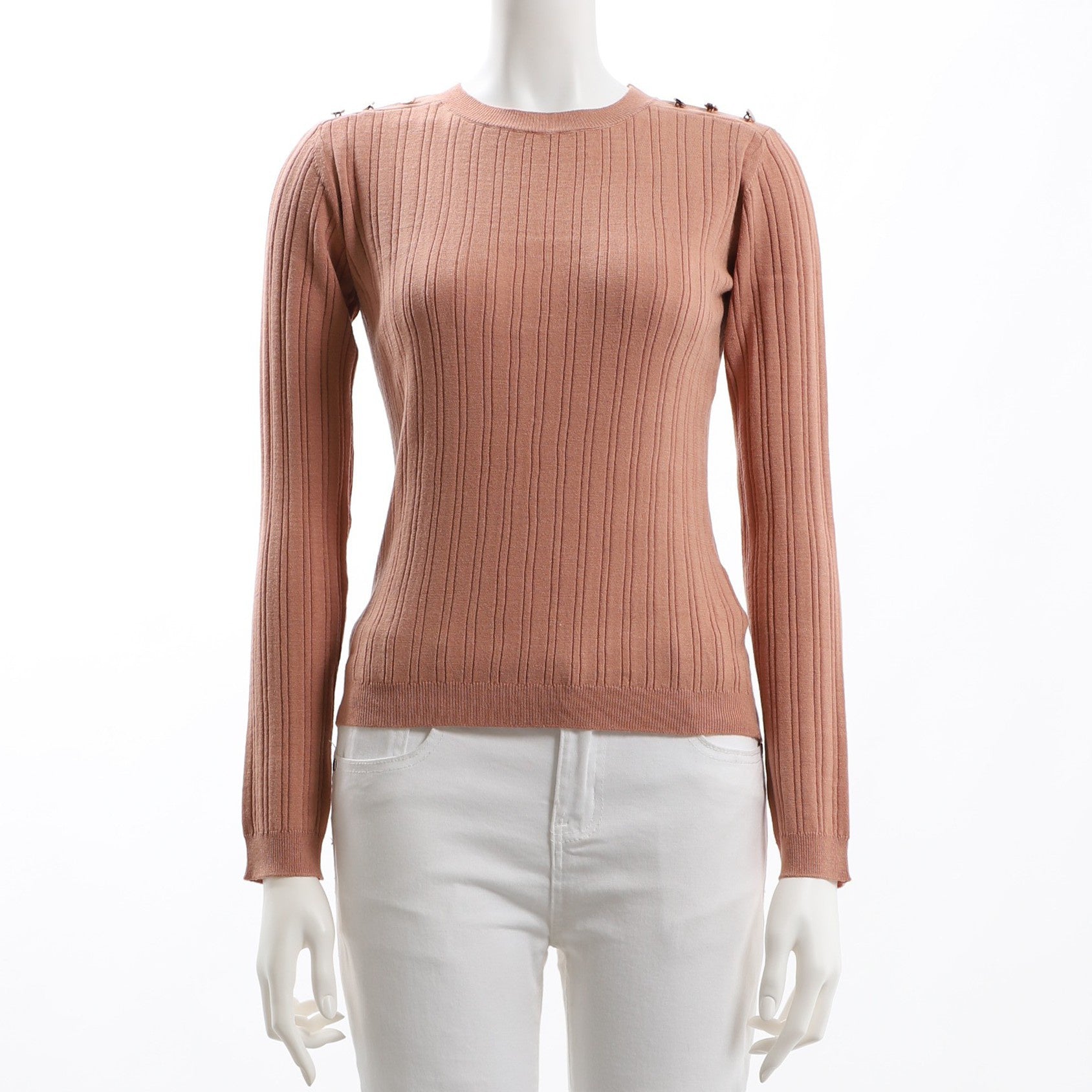 ランダムリブ肩ボタンニット