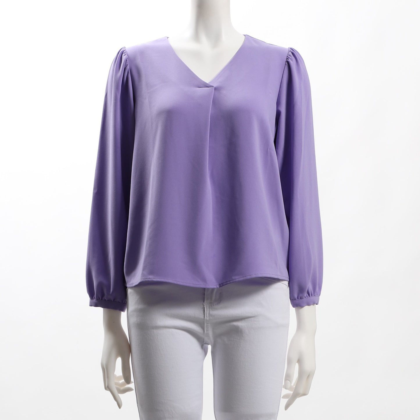 パフスリーブVネックブラウス