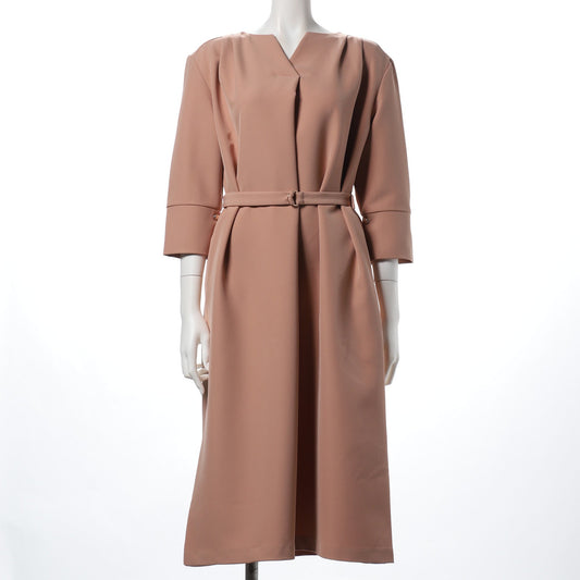 肩タックデザインベルト付きワンピース