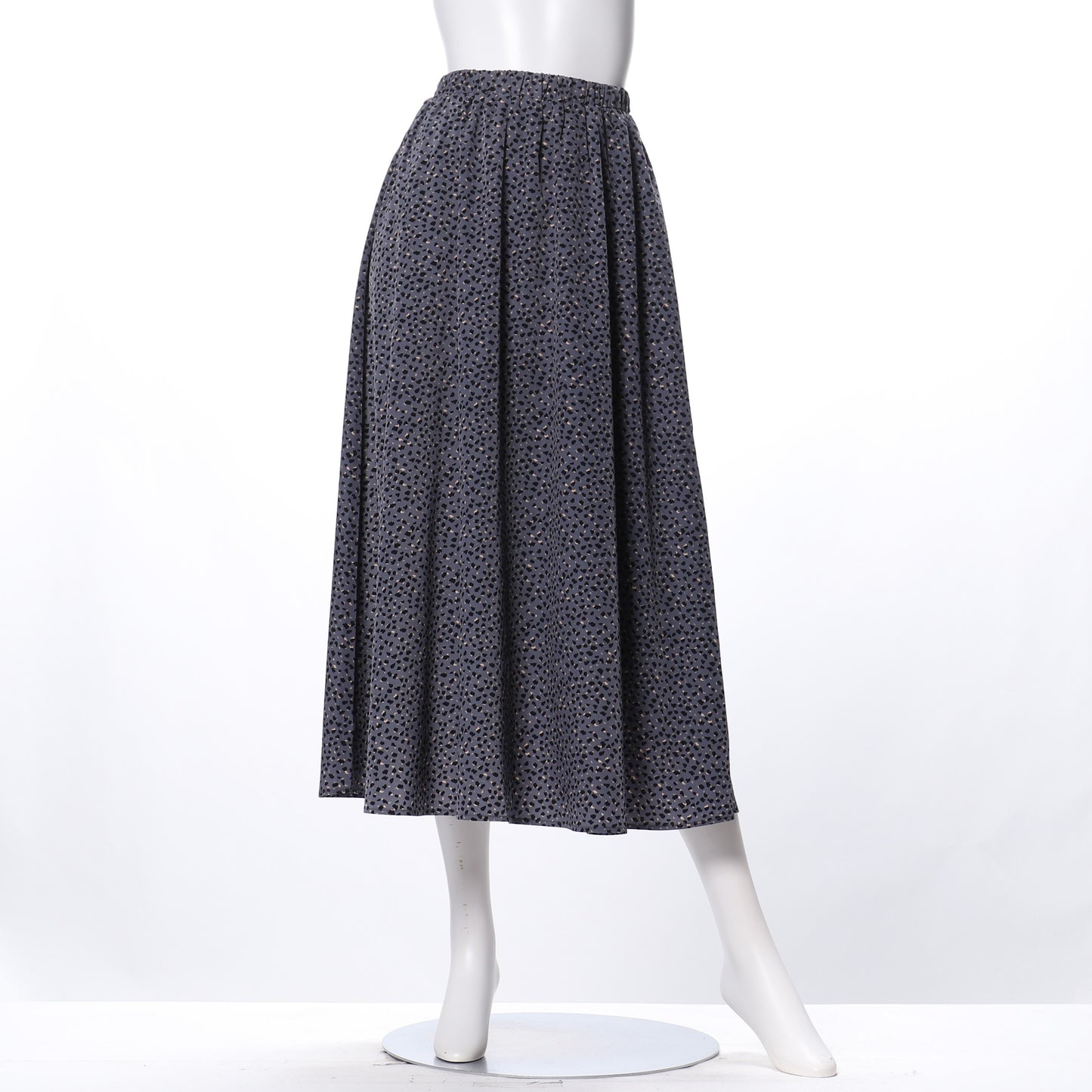 レオパード風ランダムドット柄ギャザーフレアスカート