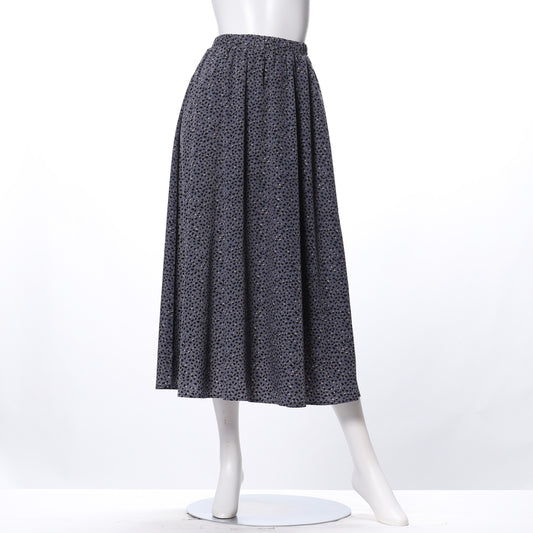 レオパード風ランダムドット柄ギャザーフレアスカート