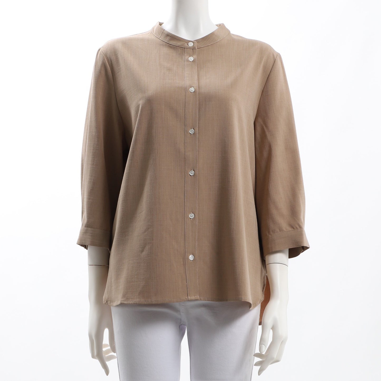 サイドスリットバンドカラーブラウス