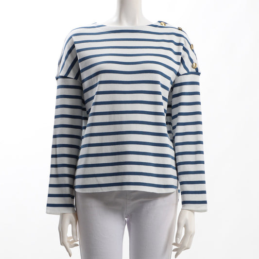 ボタンデザインボーダーカットソー