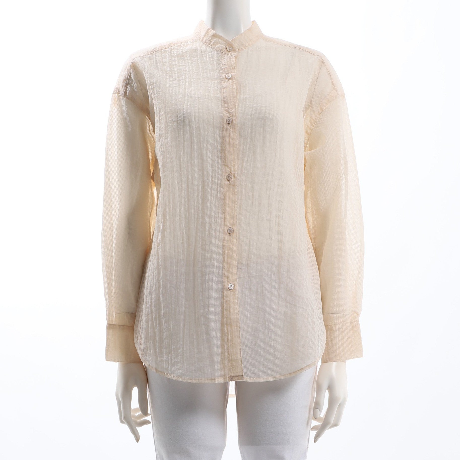 シアー素材スタンドカラーシャツ