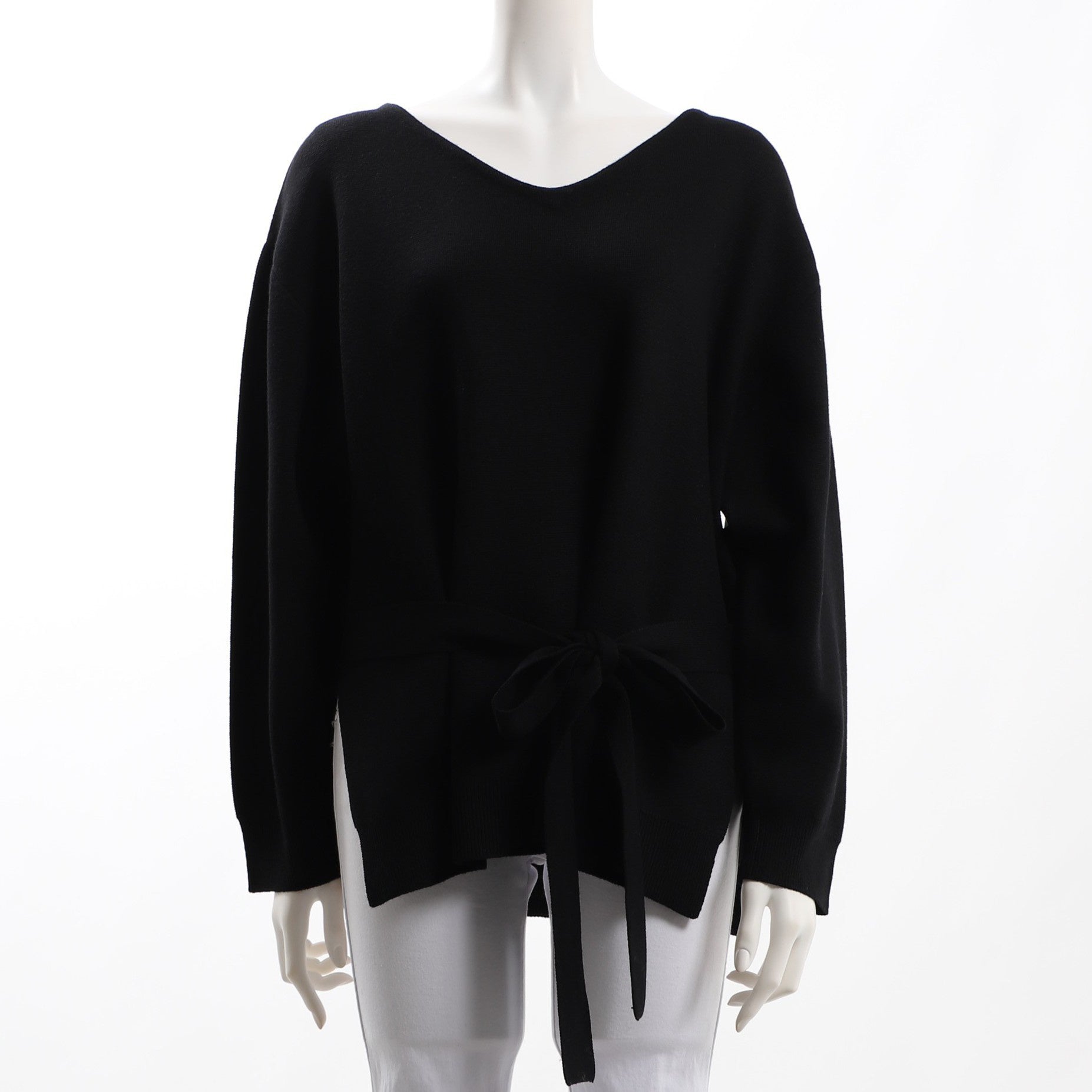 ウエストリボンベルト付きVネックニット