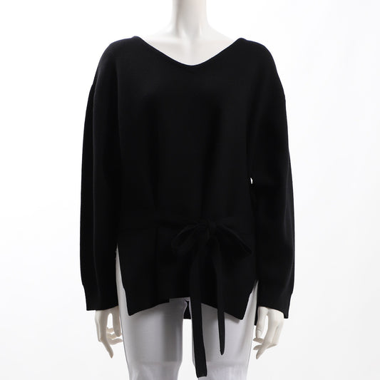 ウエストリボンベルト付きVネックニット