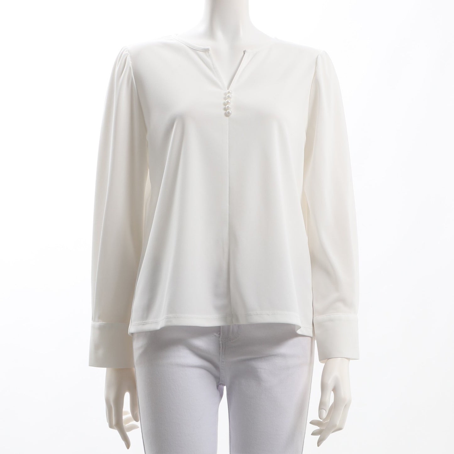 パール装飾オープンフロントネックブラウス