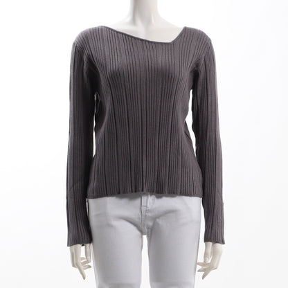 アシンメトリーネックリブニットトップス