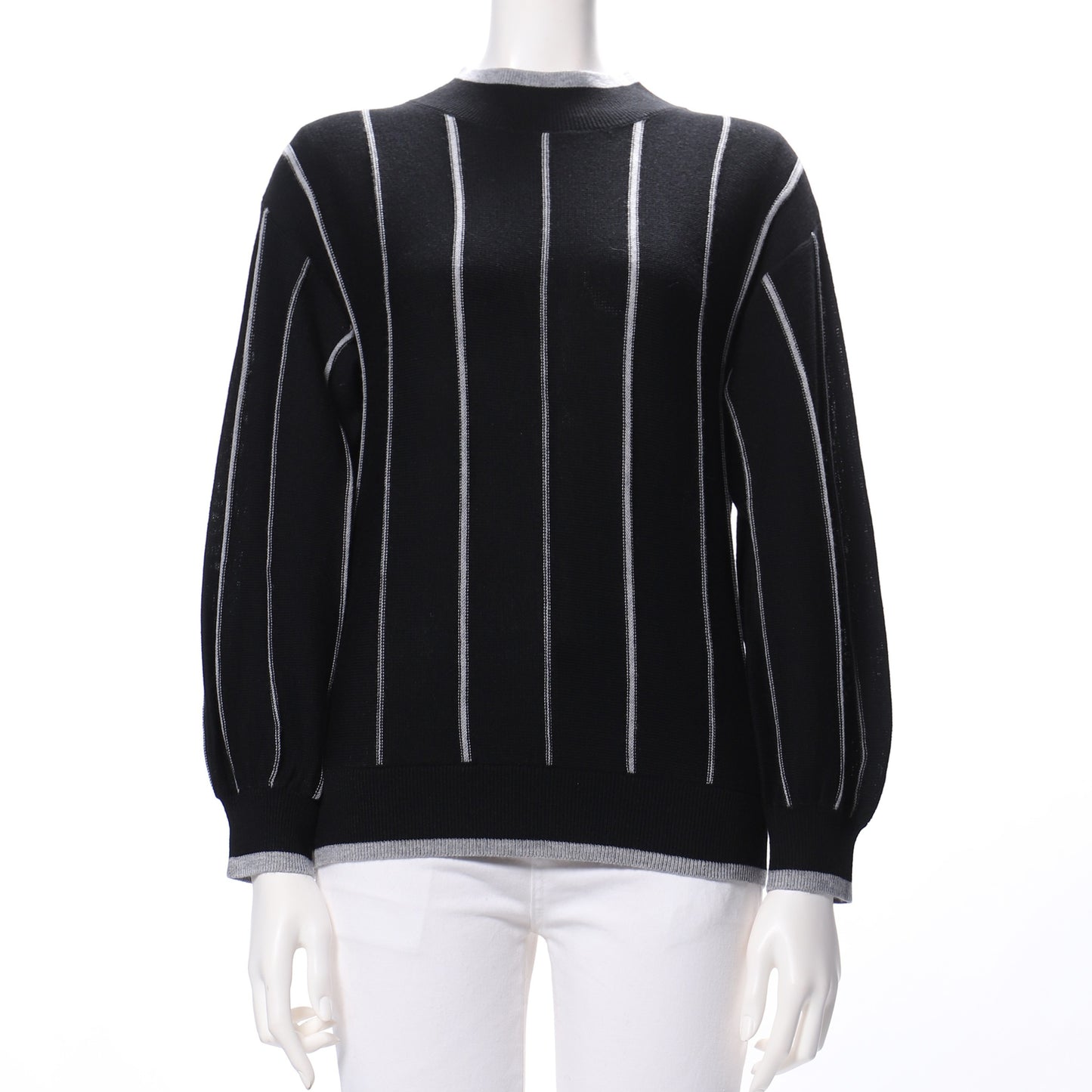 襟袖裾ラインストライプニット