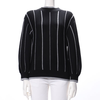 襟袖裾ラインストライプニット