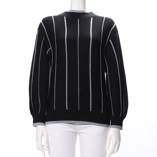 襟袖裾ラインストライプニット