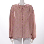 シアー素材ヴィンテージフラワープリントブラウス