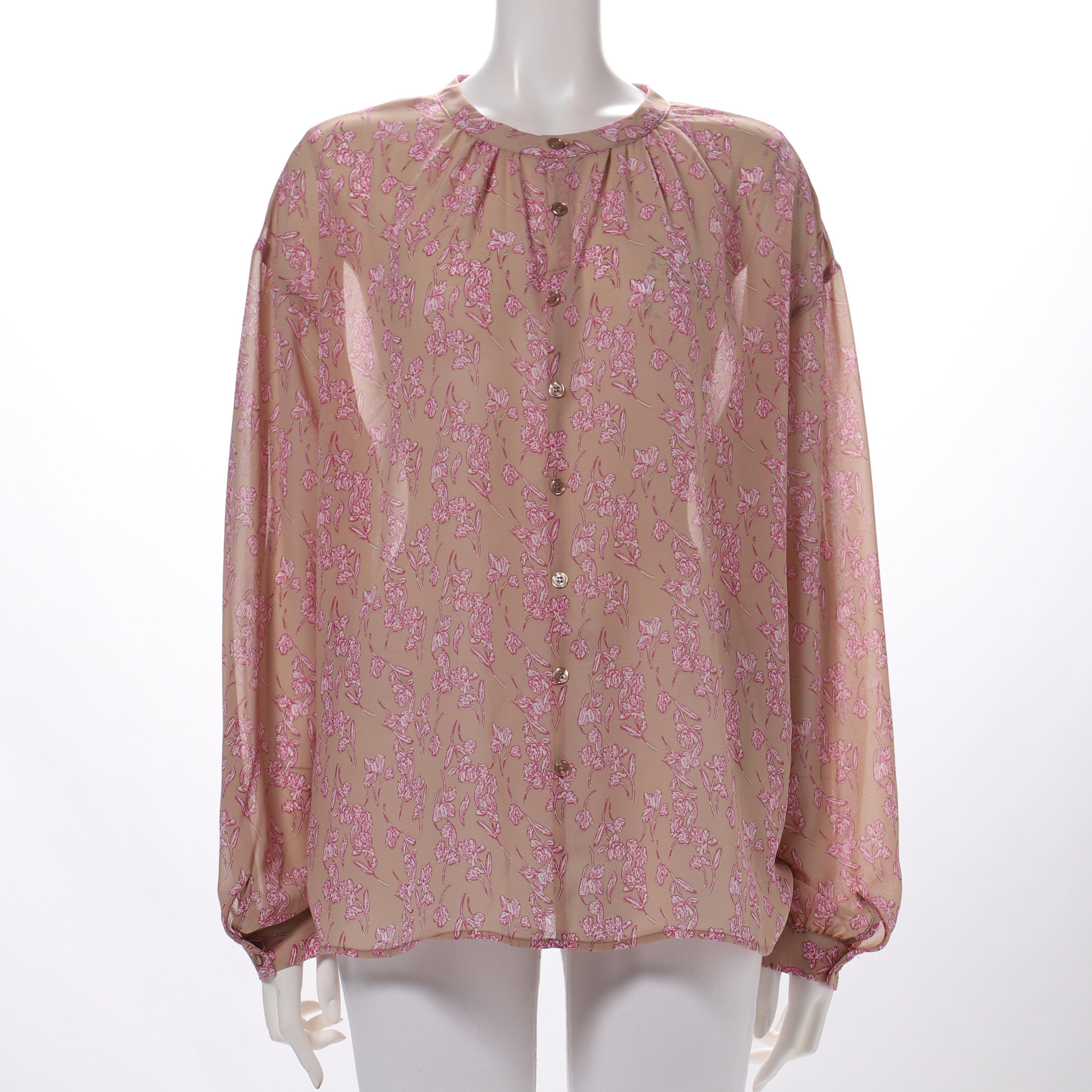 シアー素材ヴィンテージフラワープリントブラウス