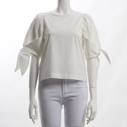 リボンアクセントボリューム袖ブラウス