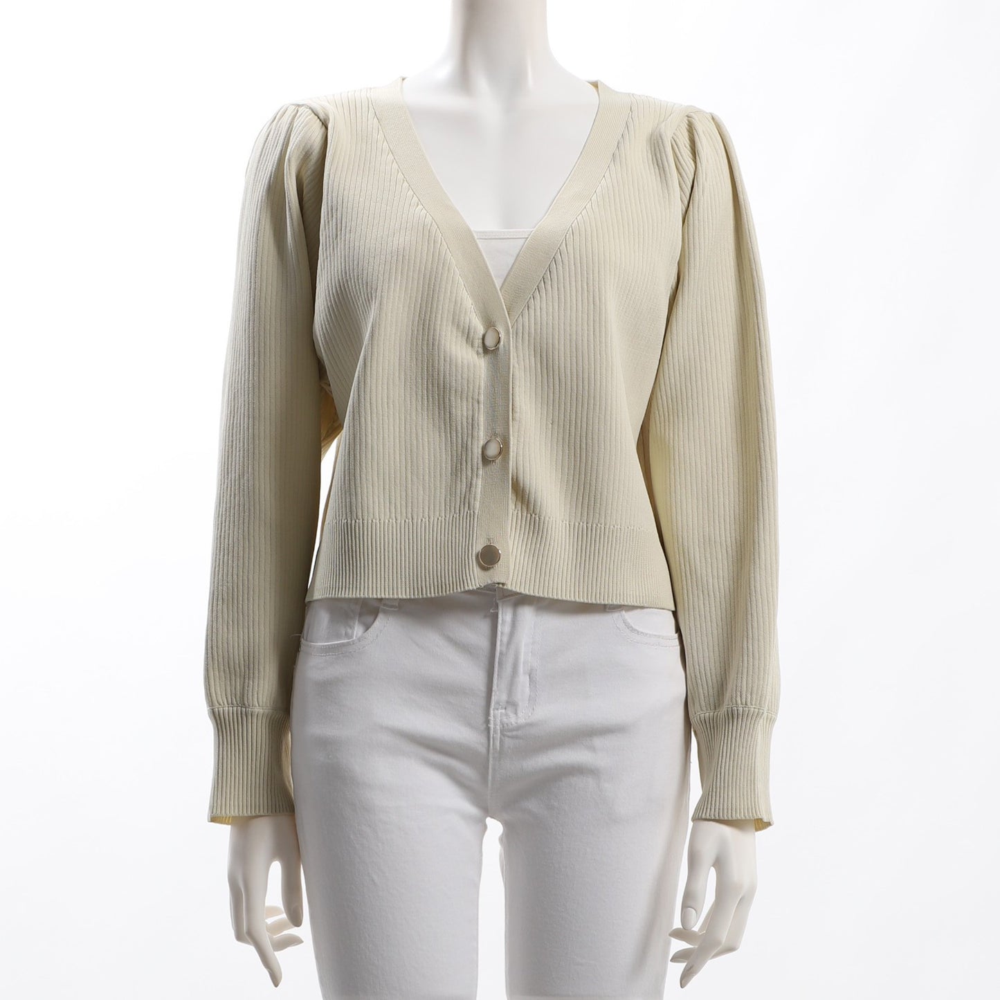 メタルボタン付きVネックカーディガン