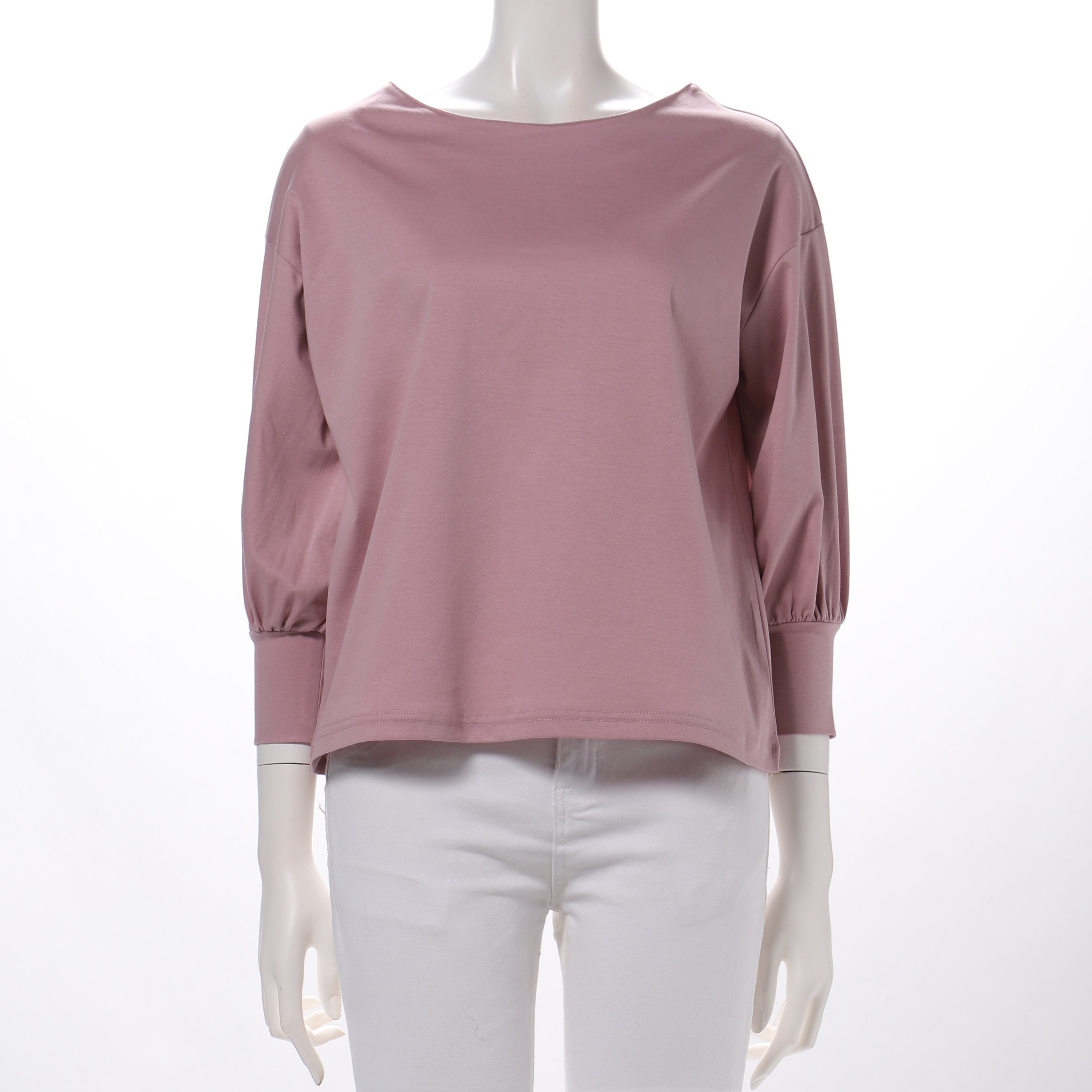 バックボタン飾り釦デザインドロップショルダーカットソー