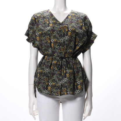 リボンベルト付き小花柄ブラウス