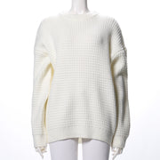 ワッフル編みクルーネックニット