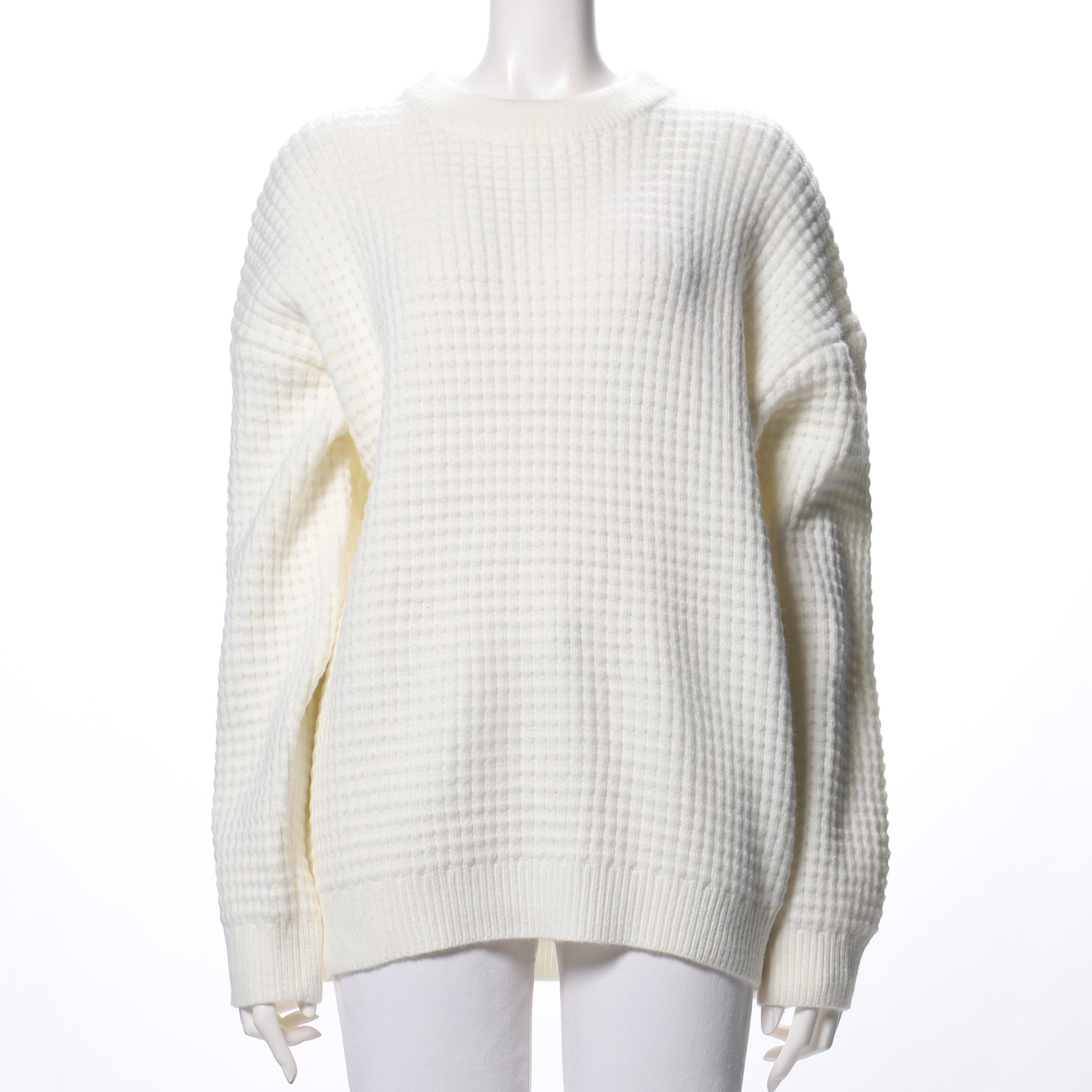 ワッフル編みクルーネックニット