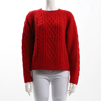 クルーネックケーブル編みニット