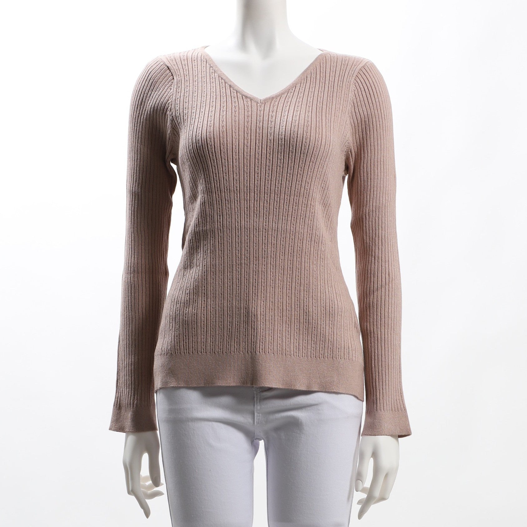 チェーン柄Vネックリブニット