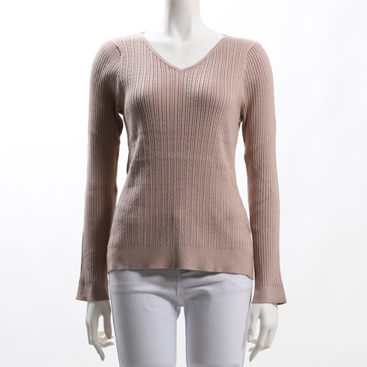 チェーン柄Vネックリブニット