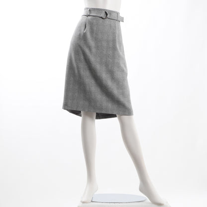 Dカンベルト付きストレッチウール調セミタイトスカート