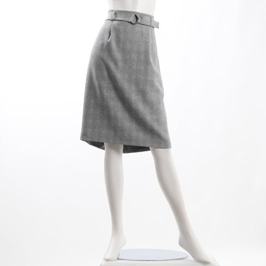 Dカンベルト付きストレッチウール調セミタイトスカート