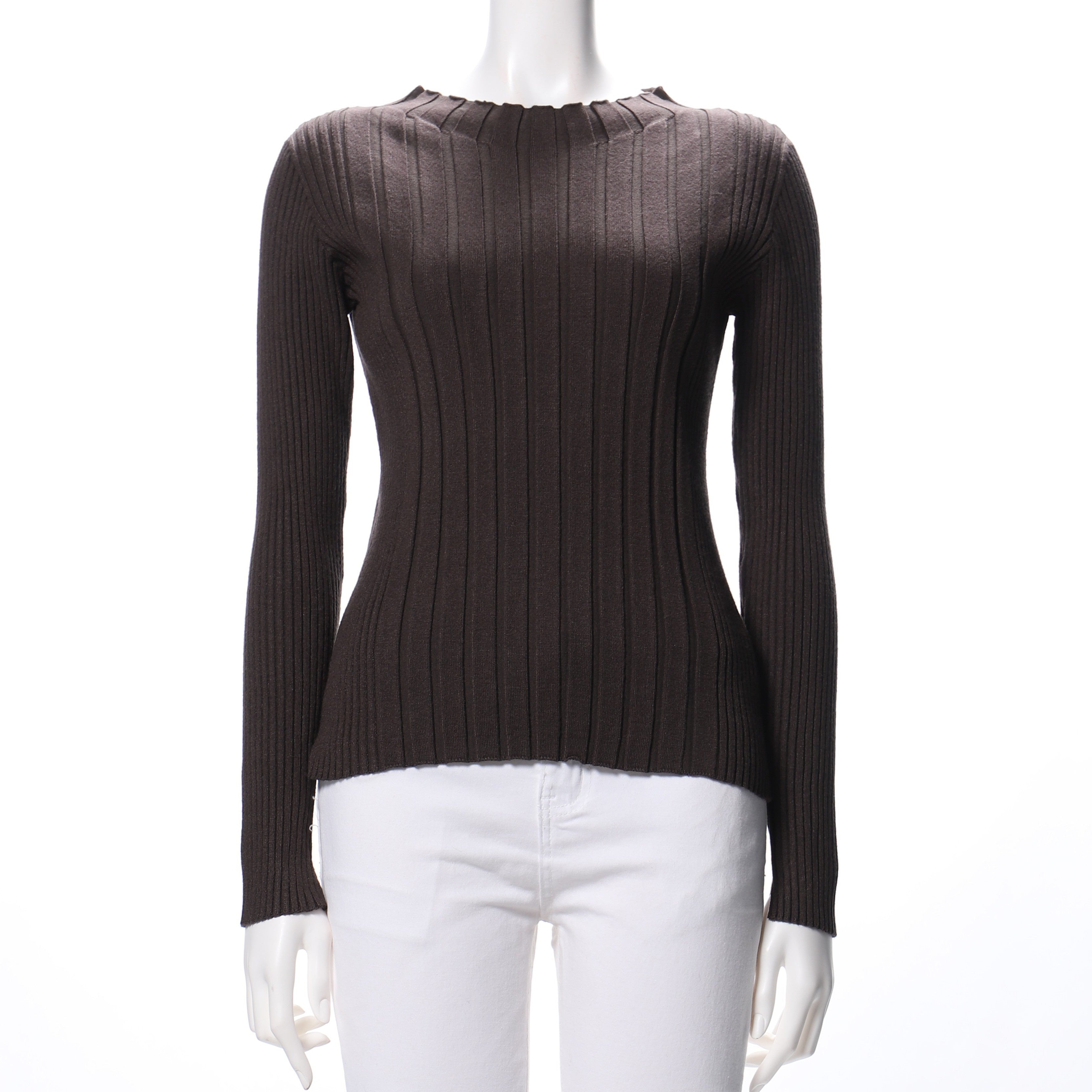 リブニットスリット長袖プルオーバー